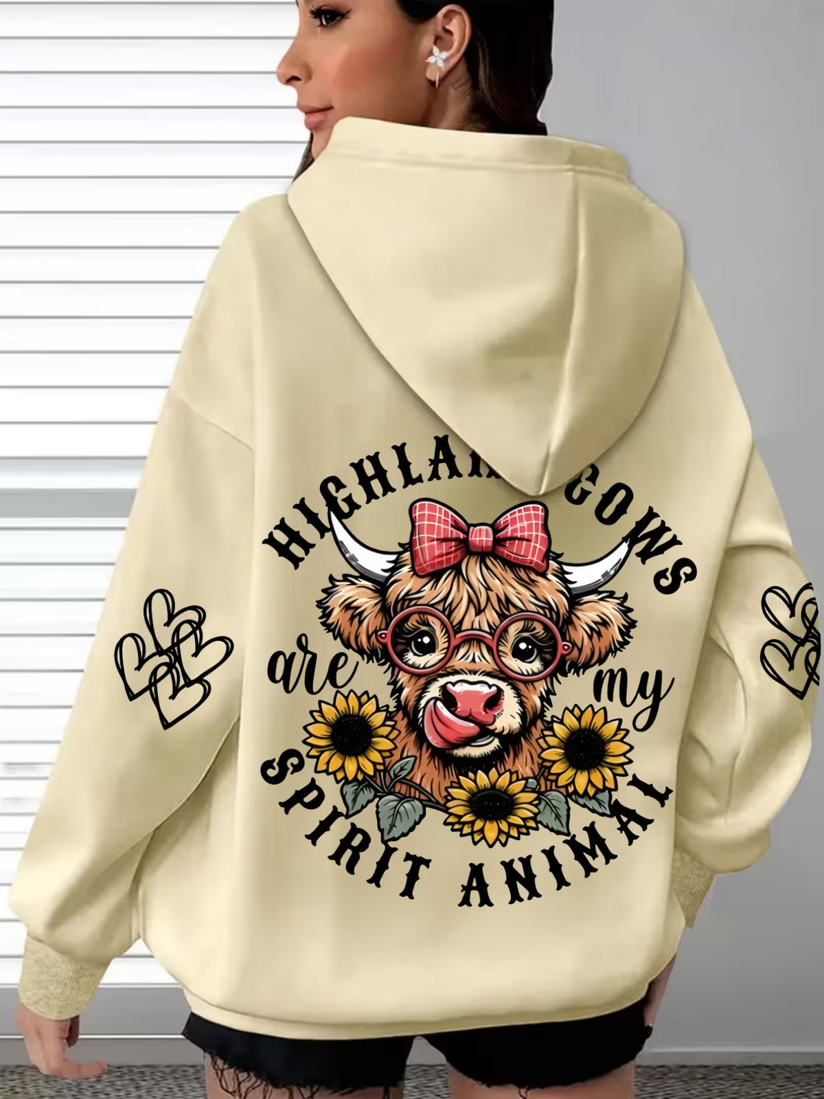 Women's Highland Cow & Sunflower Print Hoodie