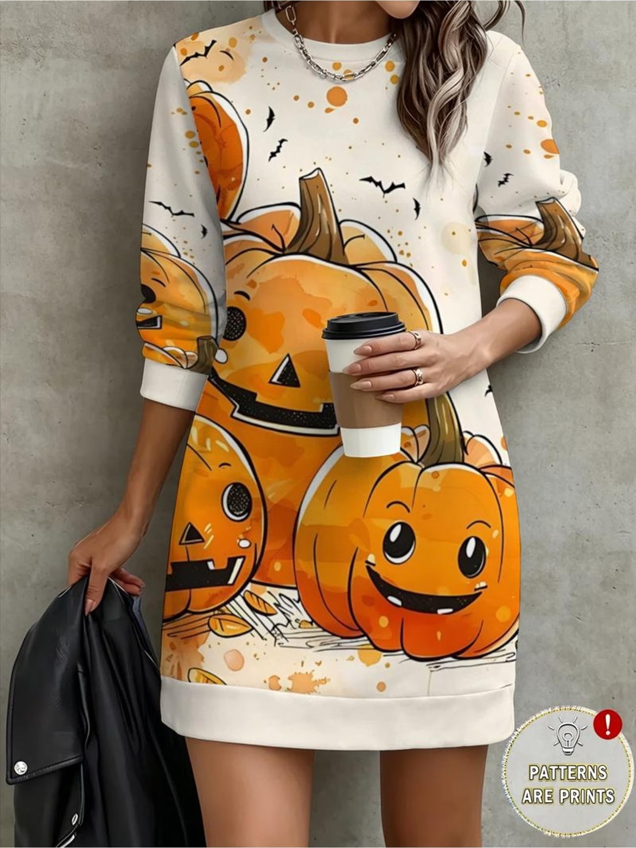 Halloween Pumpkin & Bat Print Loose Sweatshirt