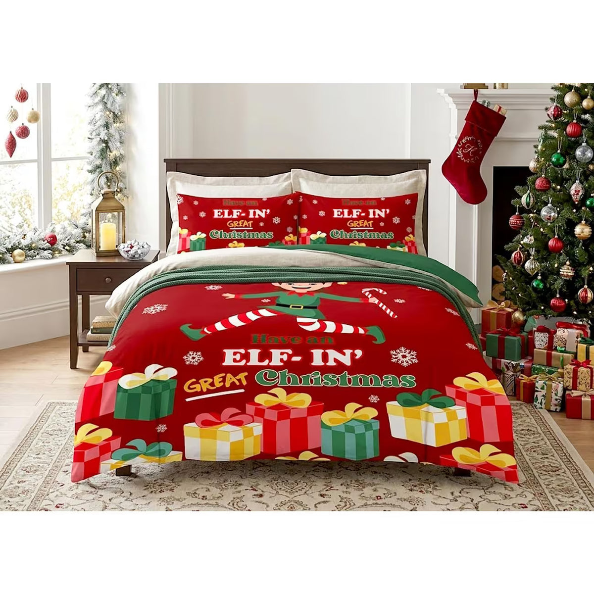 Christmas Panel Print Double Duvet Cover Set