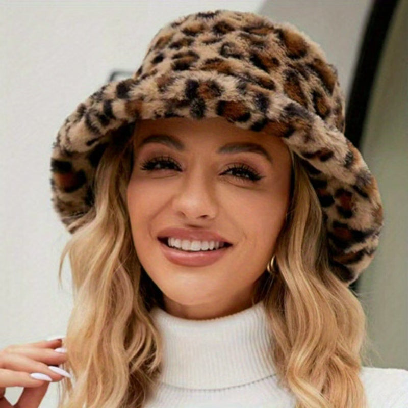 Women's Leopard Print Bucket Hat – Adjustable Autumn Winter Fashion Hat