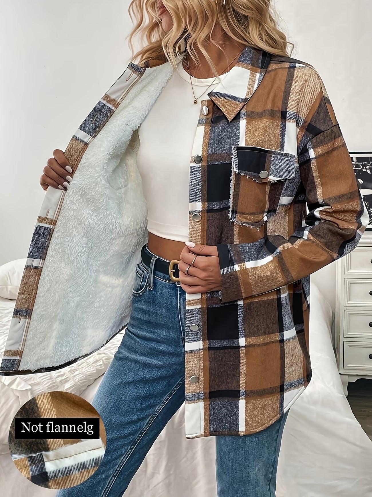 Elegant Women's Autumn/Winter Plaid Print Lined Warm Outerwear