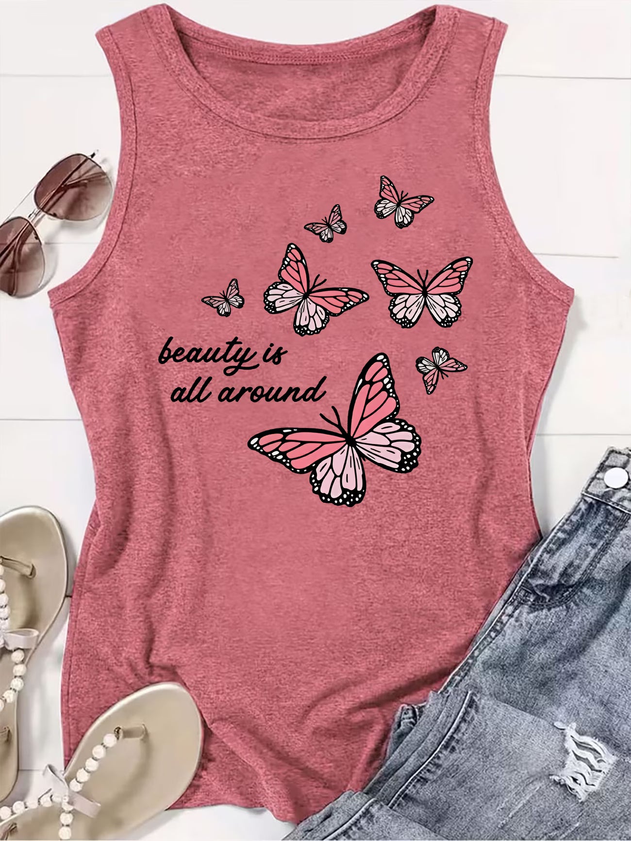 Women's Butterfly Slogan Print Sleeveless Vest | Graphic Tank Top