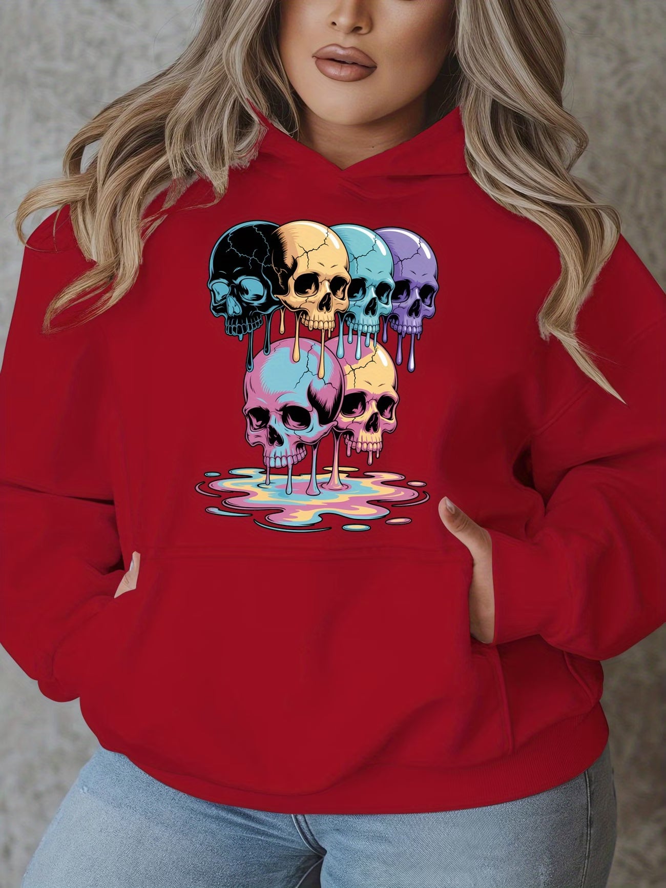 Plus Size - Casual Hooded Pullover Sweatshirt