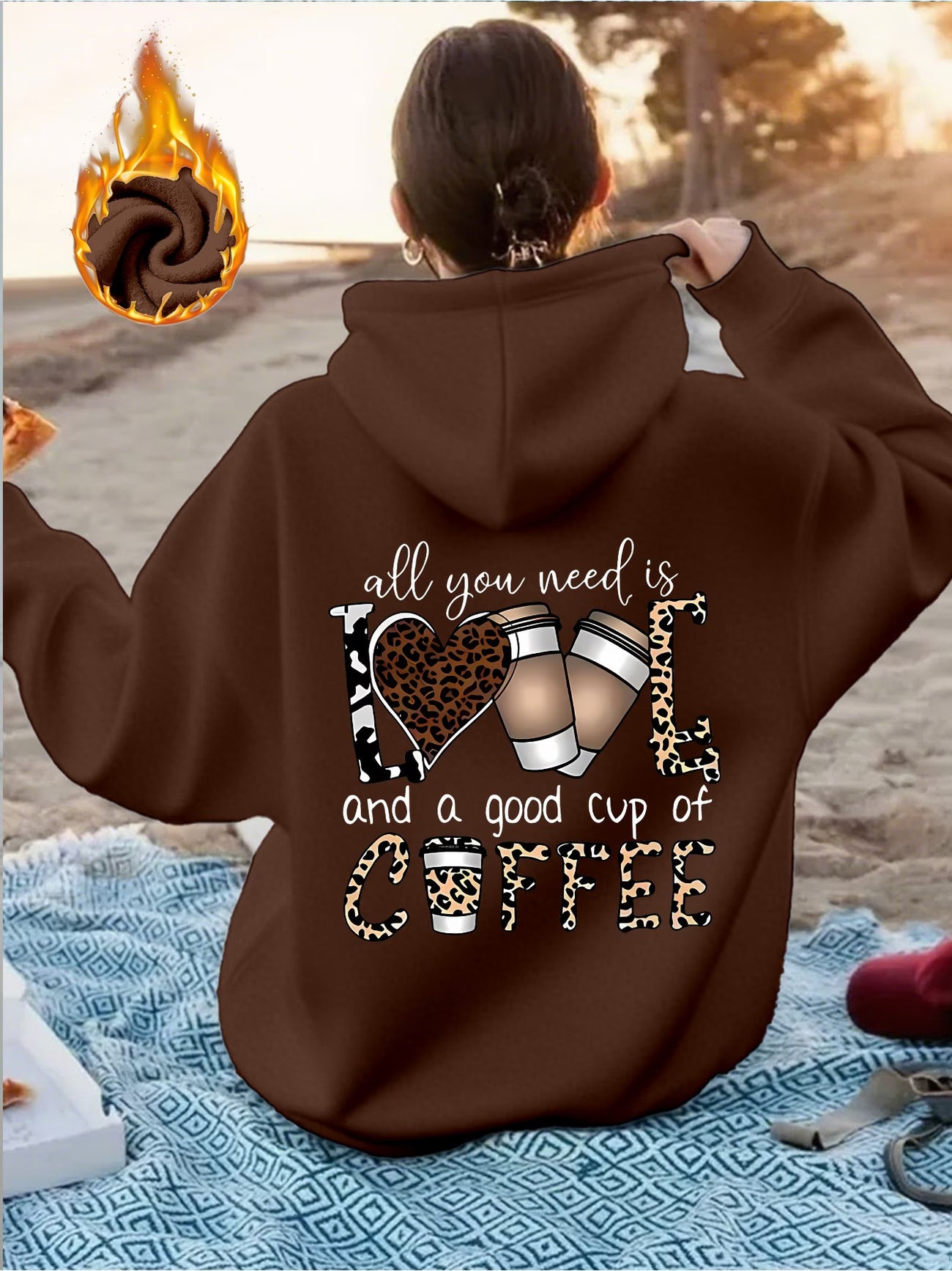 Women's Coffee Leopard Print Hooded Sweatshirt