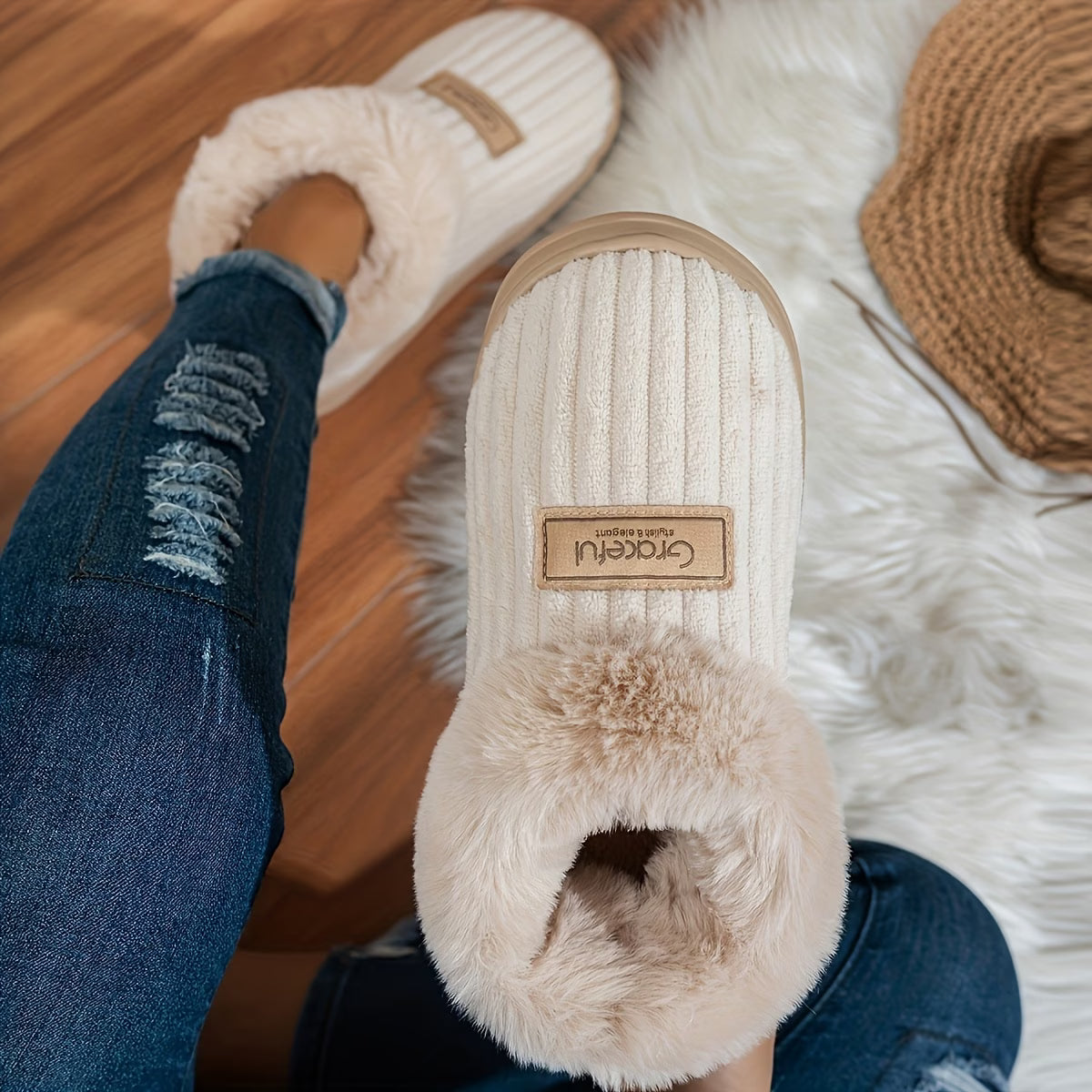 Women's Winter Cosy Indoor Slippers – Thick Sole & Soft Wrap-Around Heel