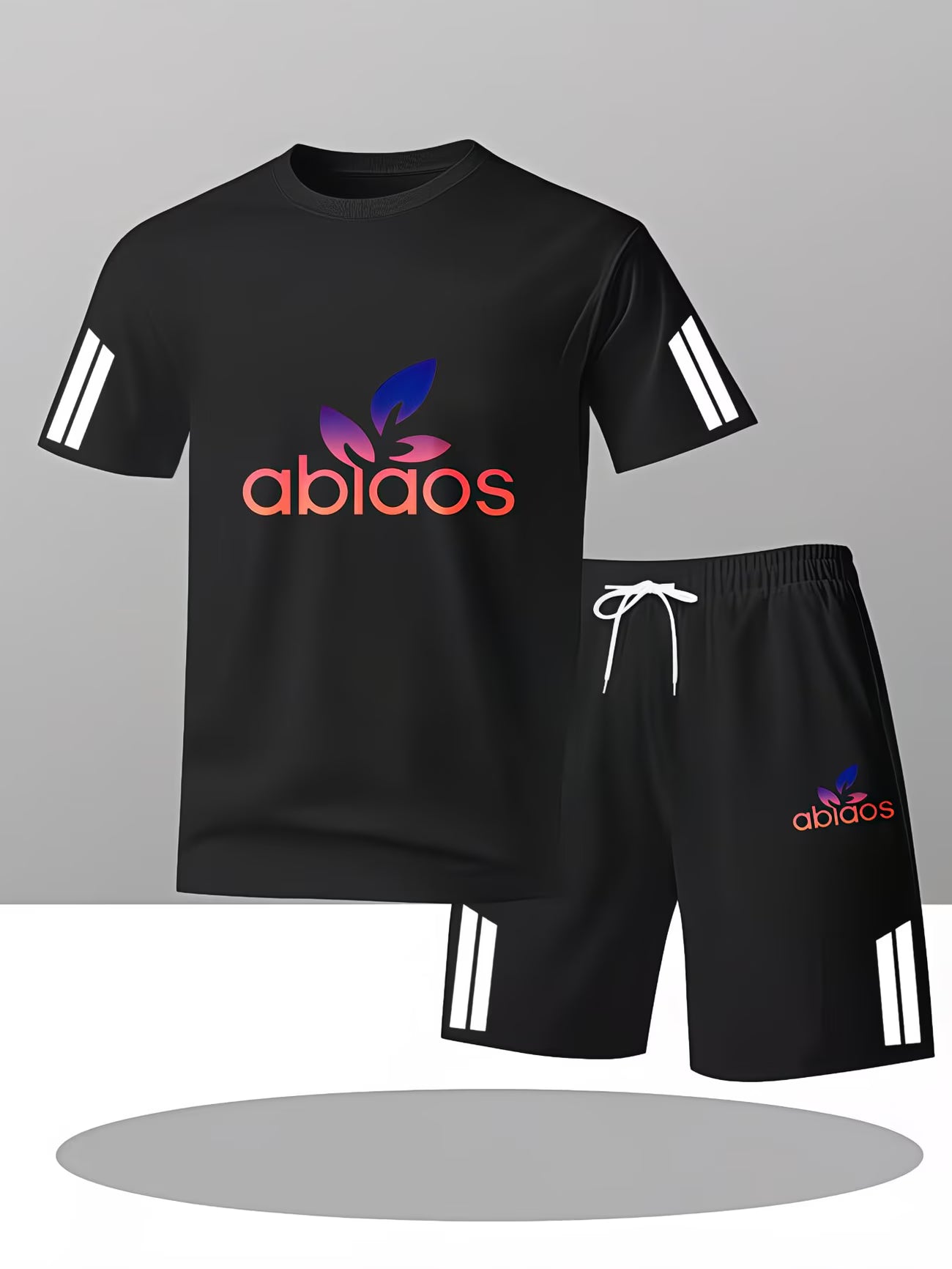 Men's Sports T-Shirt – Abiaos Logo with Colorful Leaf Design