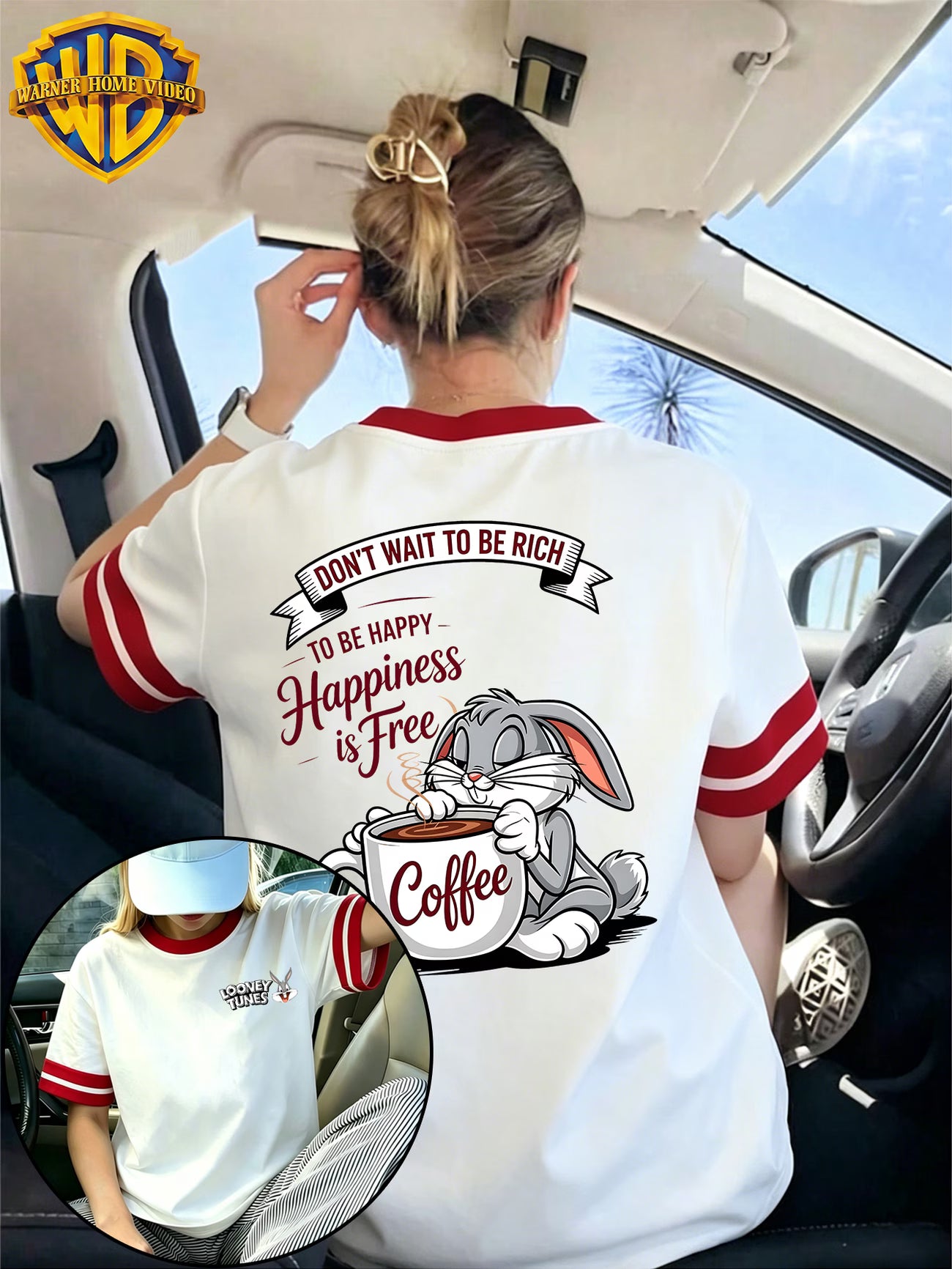 Closed-Eyes Bugs Bunny Hugging Big Coffee Mug Inspirational Slogan T-Shirt