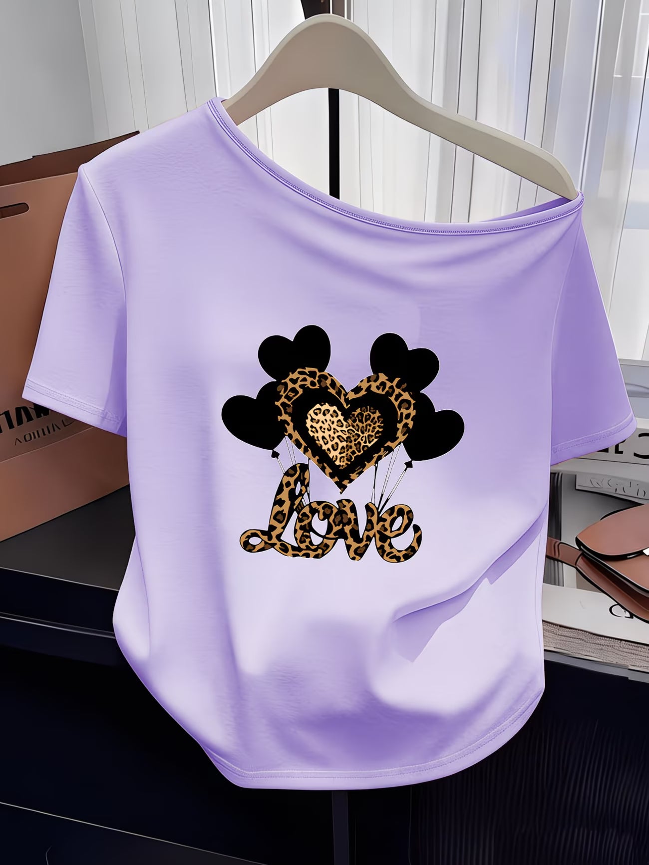 Leopard Print, Heart & 'LOVE' Lettering Graphic Top