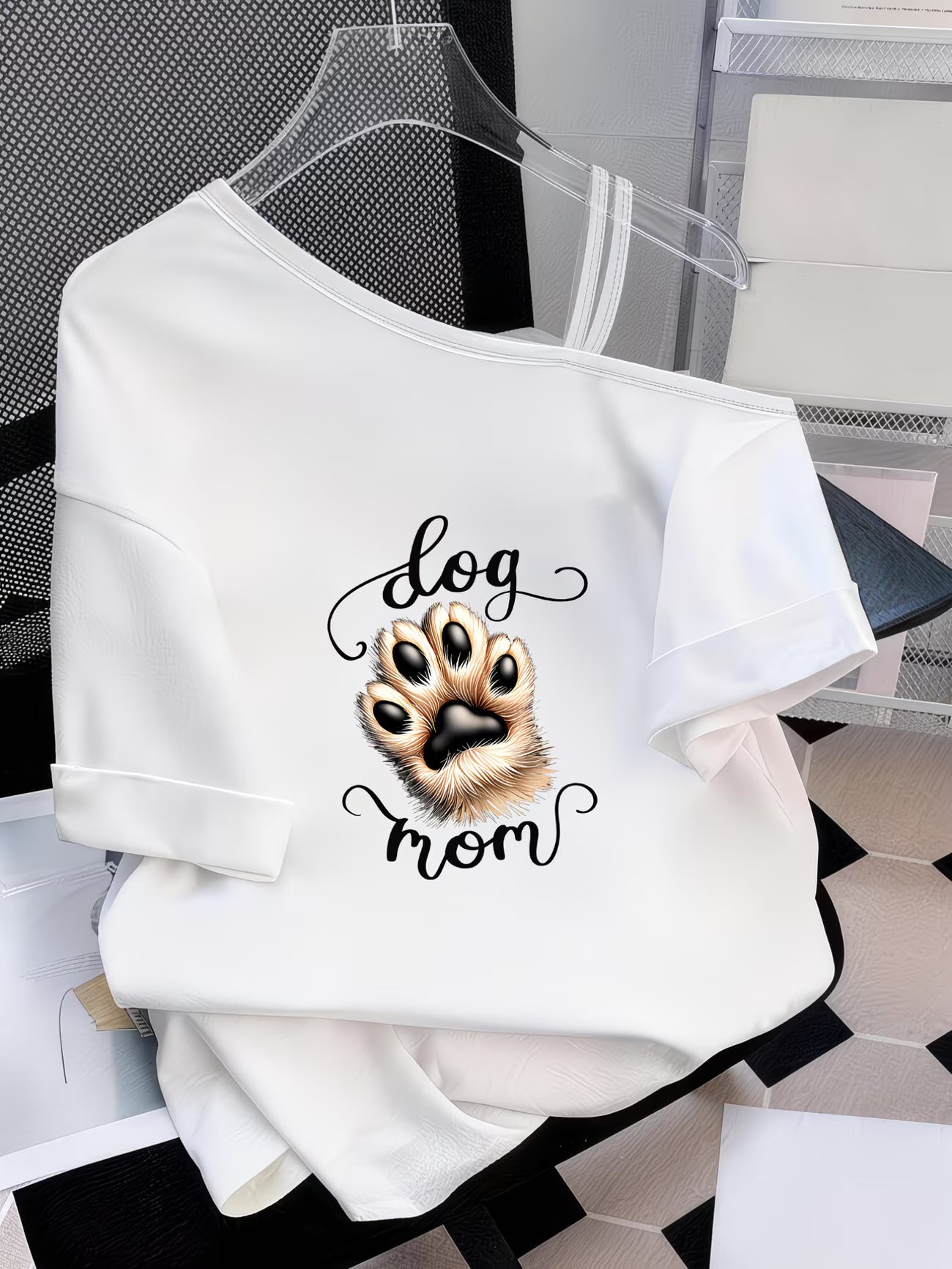 Women's Y2K Off-Shoulder Tee – Dog Paw PrintDesign