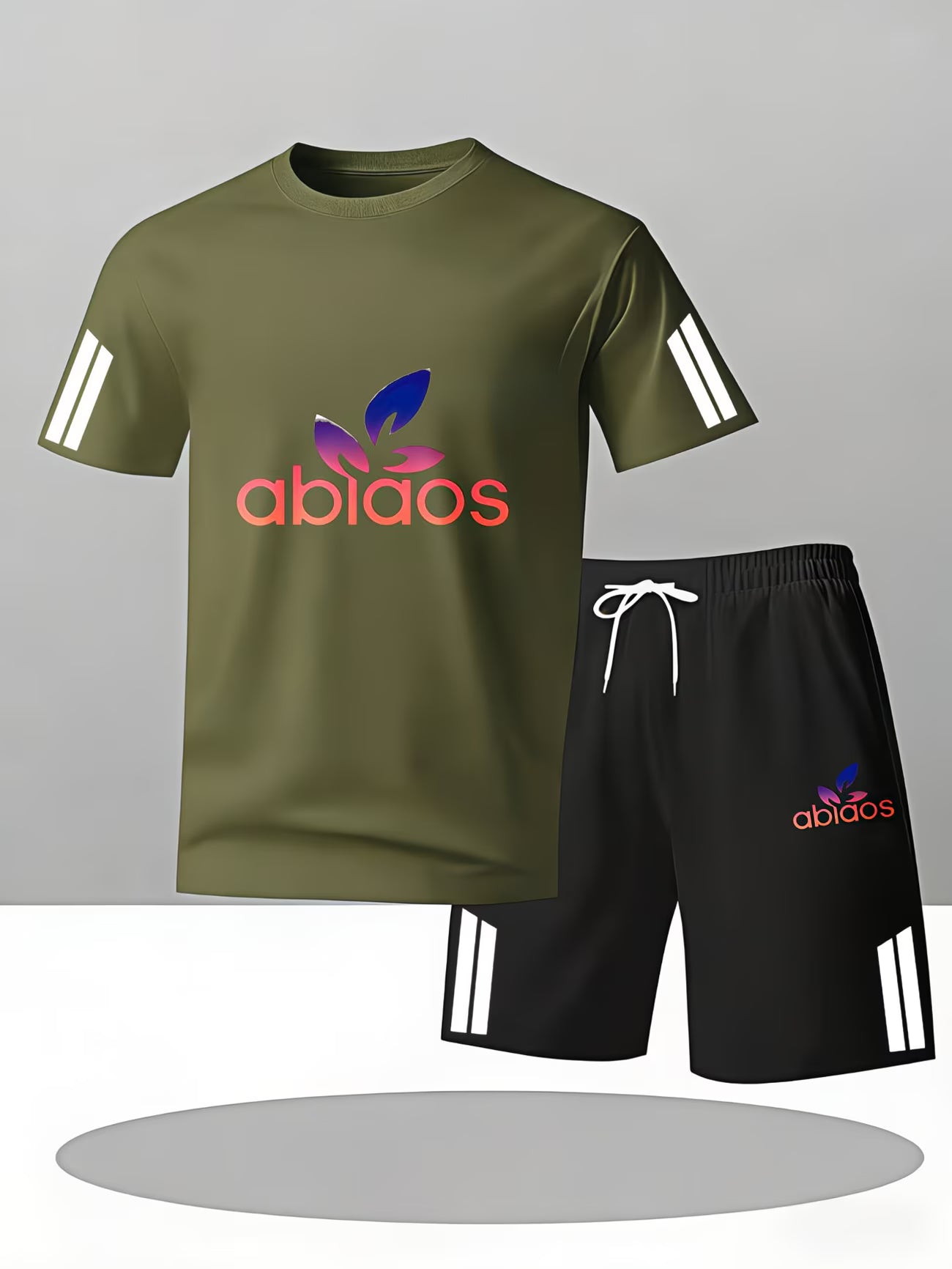 Men's Sports T-Shirt – Abiaos Logo with Colorful Leaf Design