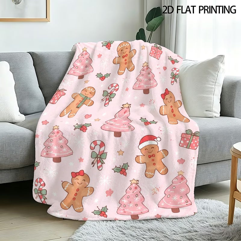 Pink Watercolour Christmas Candy Cane & Gift Blanket