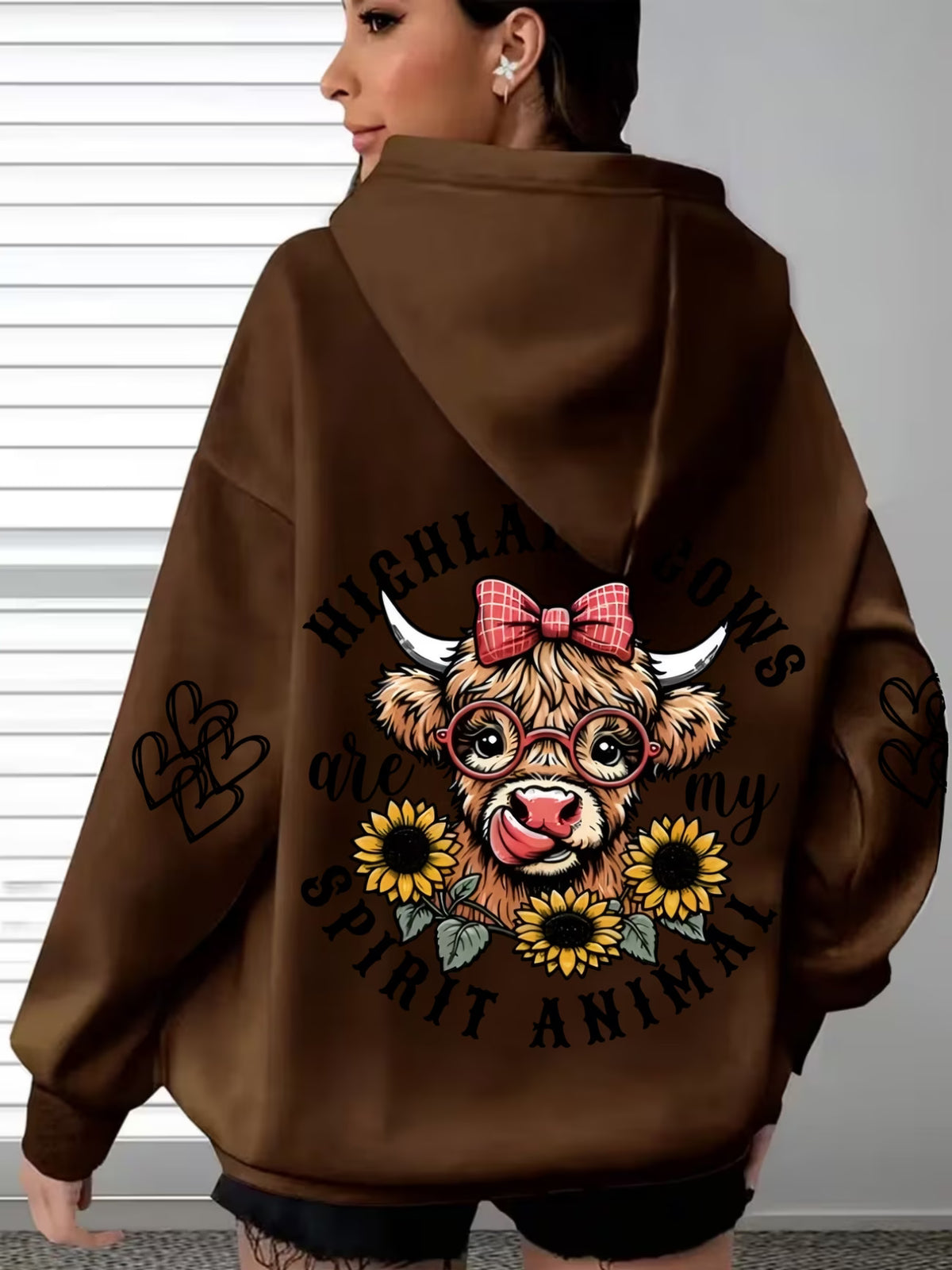 Women's Highland Cow & Sunflower Print Hoodie
