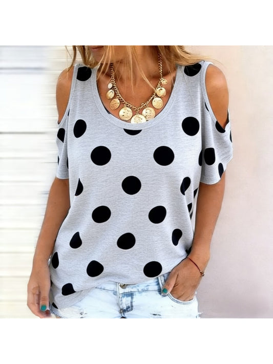 Riviera Polka Dot Off-Shoulder Top – Short Sleeve Women's T-Shirt