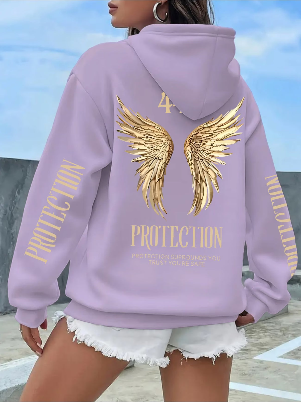 Women's Black Golden Wing Print Hoodie