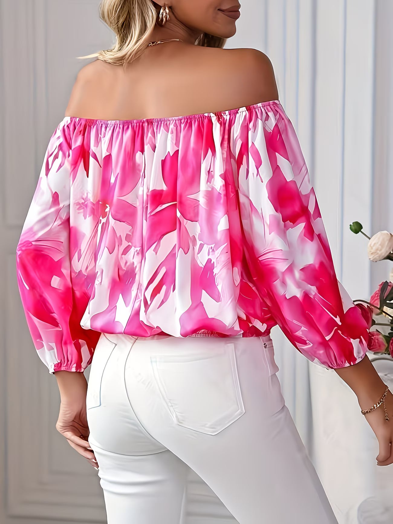 Red Floral Off-The-Shoulder Bardot Top