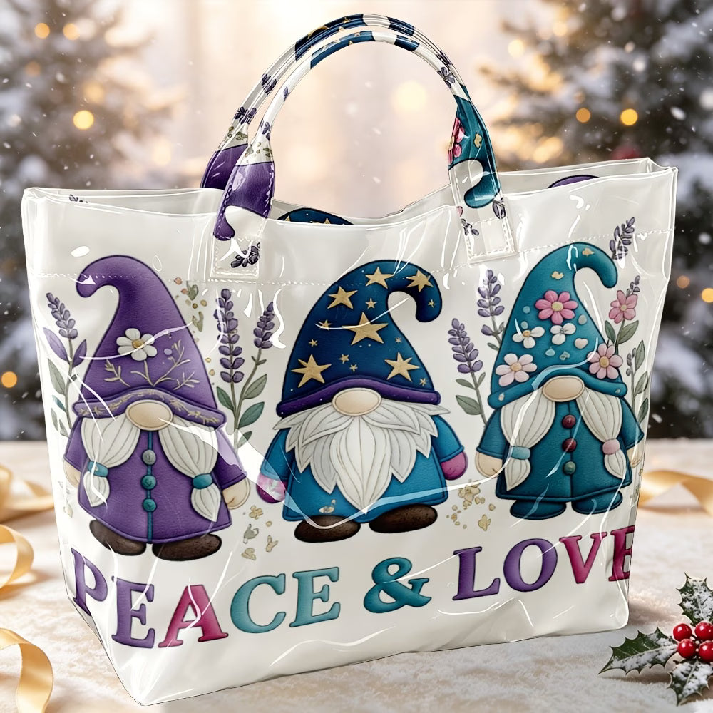 Christmas Gnome “Peace & Love” Glossy Tote Bag – Random Design