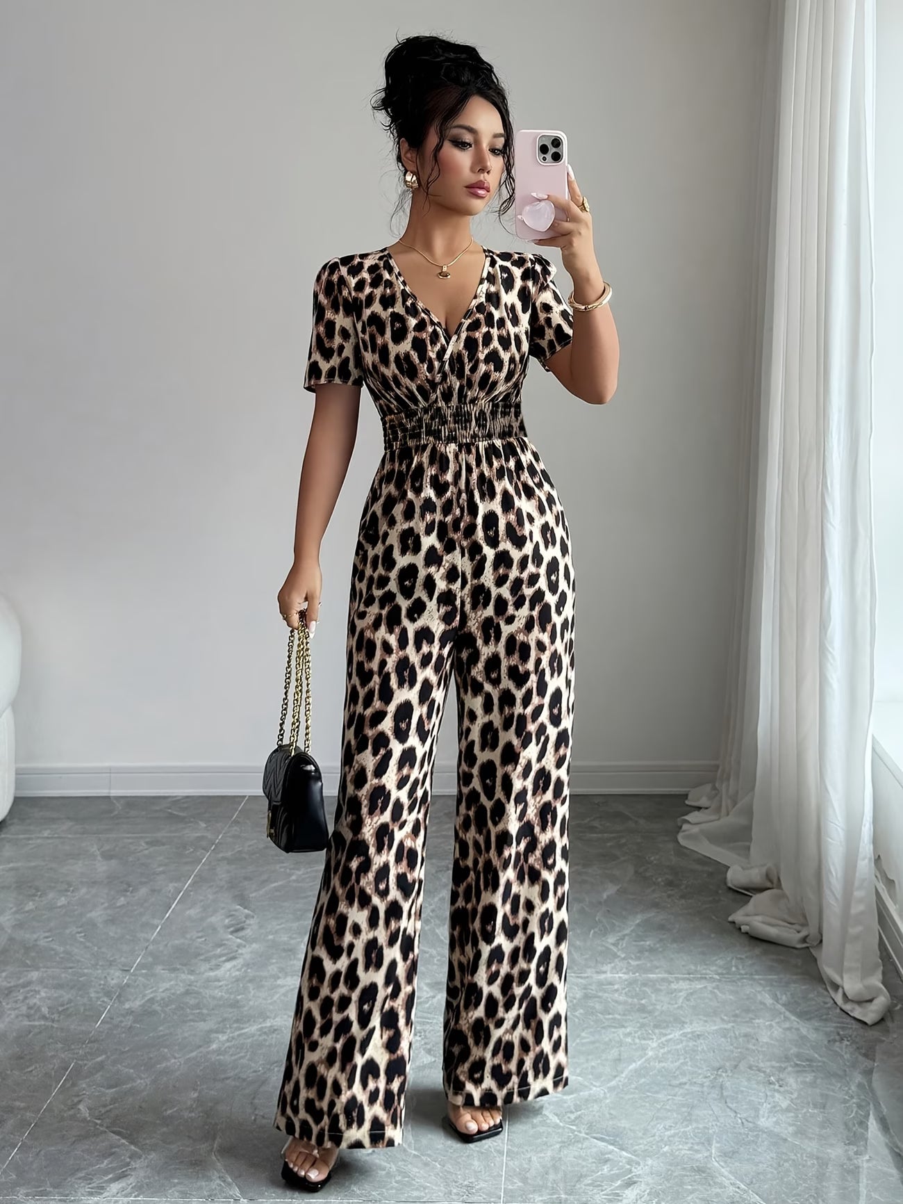 Cut V-Neck Vacation Style Elegant Casual Dress Pants