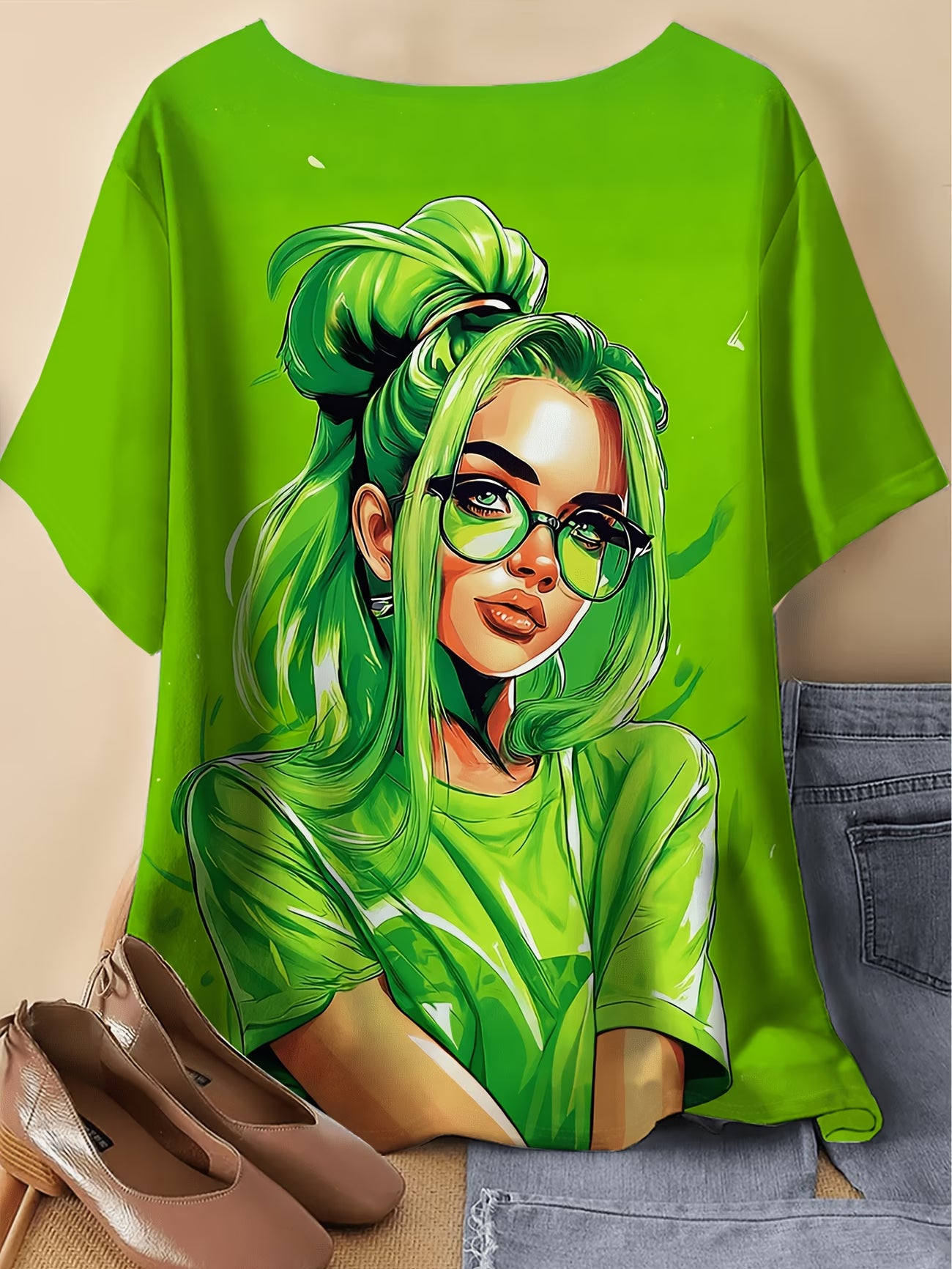 Cool Girl Graphic Top | Artistic Portrait Print