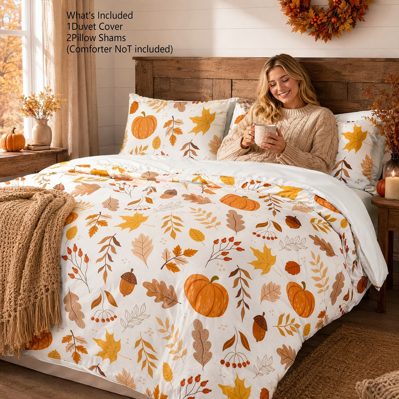 Halloween Pumpkin Print Duvet Cover Set – 3pcs, Double-Sided Design (Inserts Not Included)