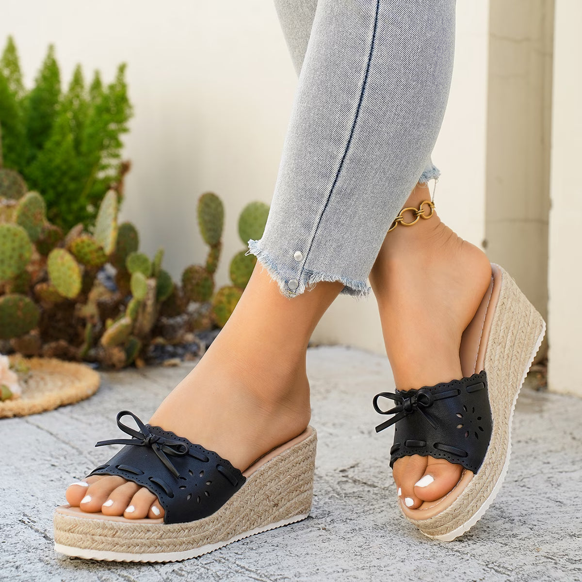Cut-Out Platform Slip-On Sandals