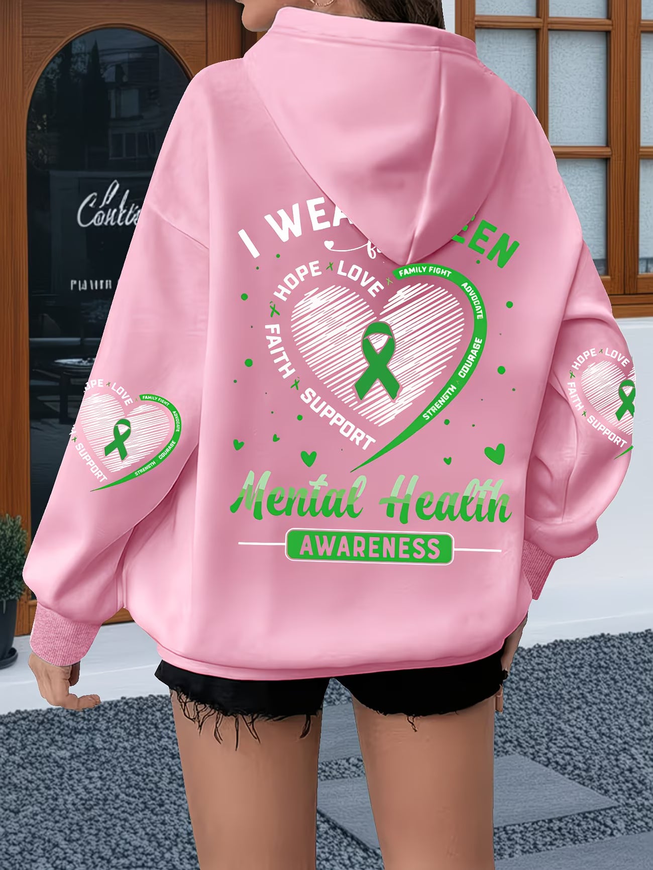Women's Plus Size Ribbon Letter Graphic Print Hoodie,