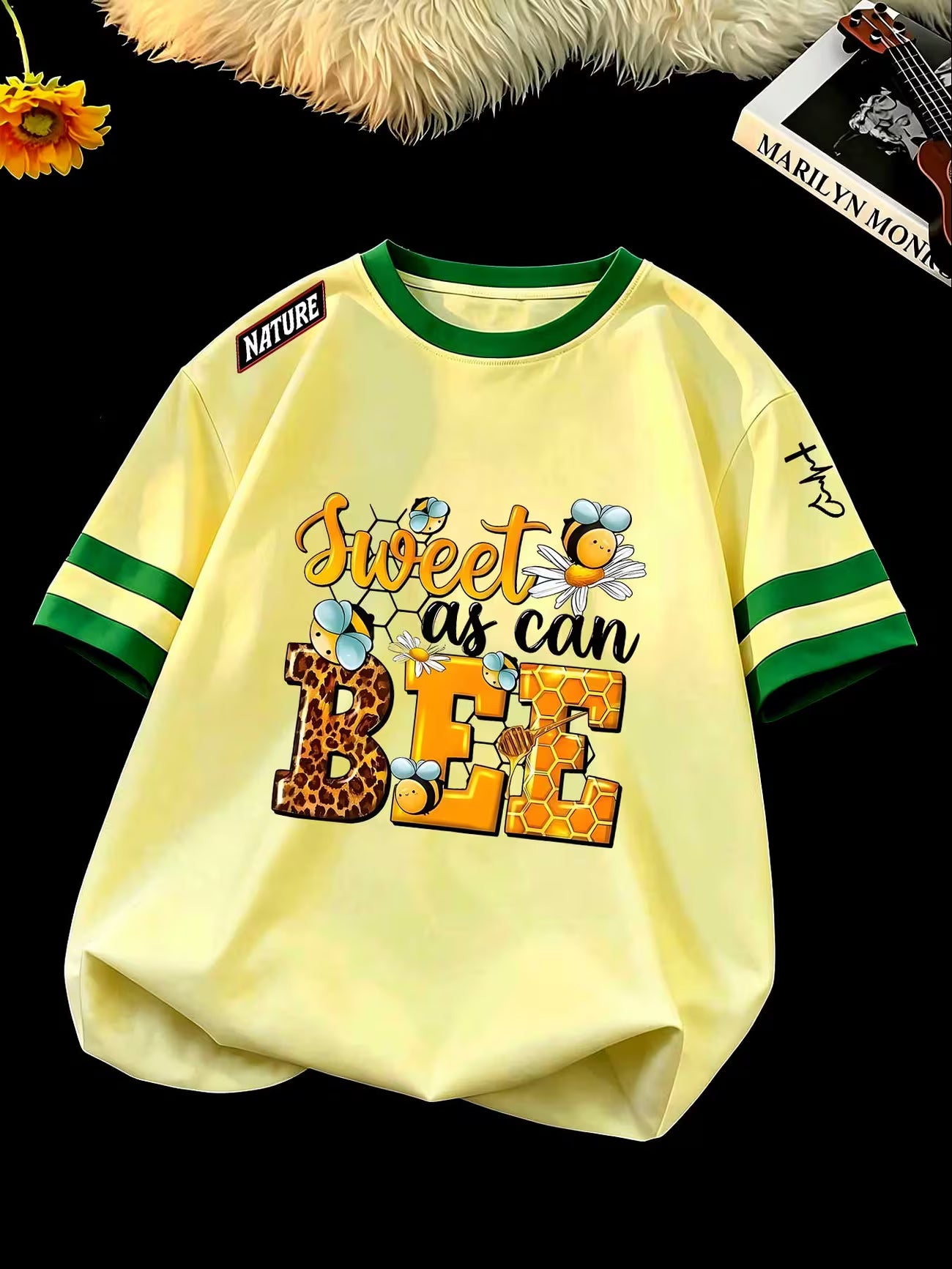 Sweet As Can Bee Colour-Block Honeycomb & Leopard Print T-Shirt