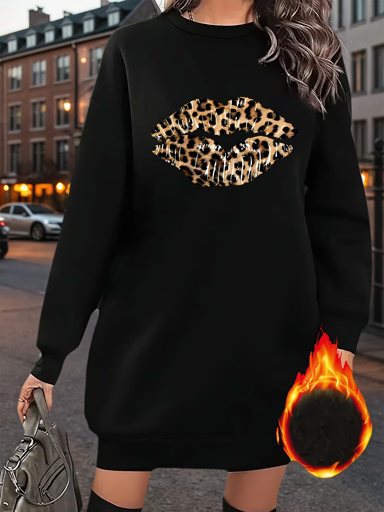 Long Sleeve Crew Neck Sweatshirt Dress