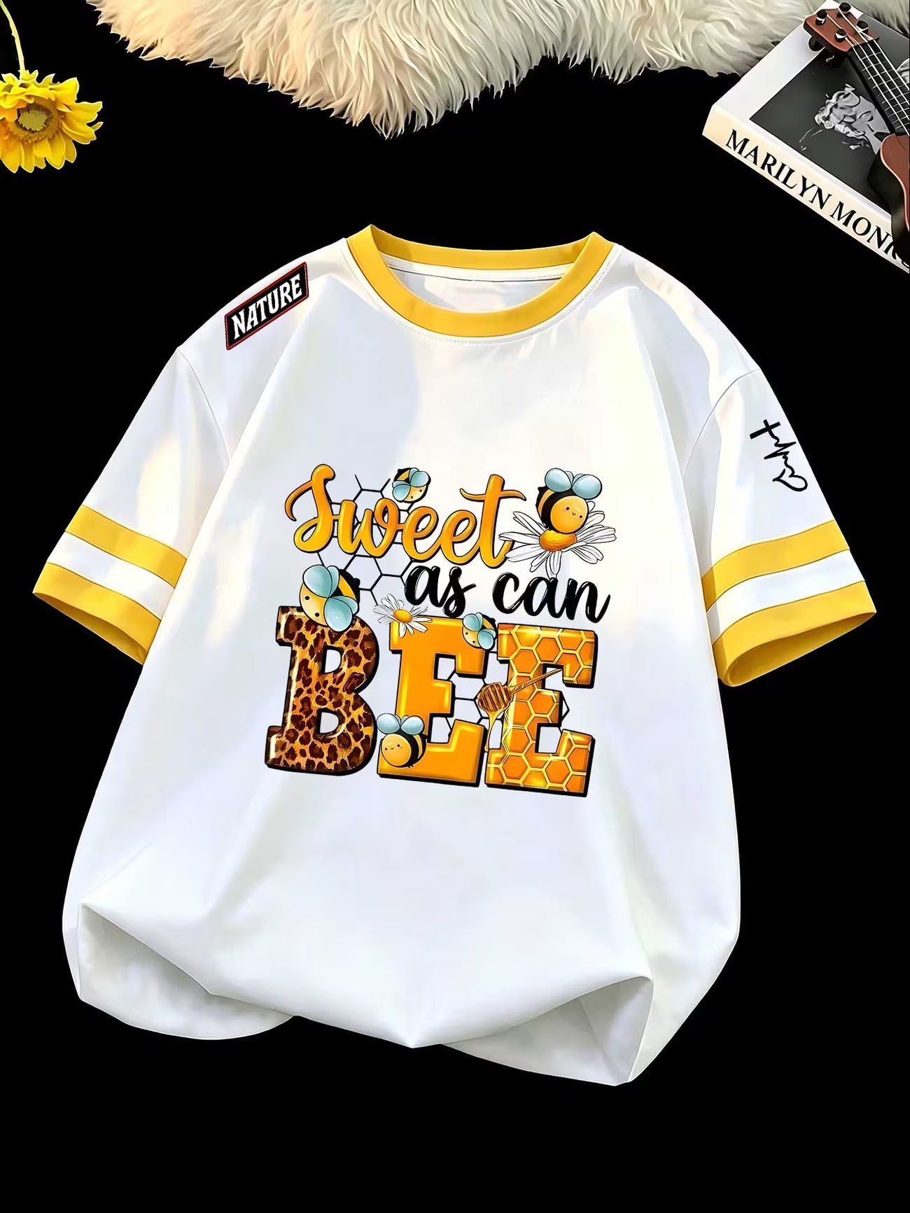Sweet As Can Bee Colour-Block Honeycomb & Leopard Print T-Shirt
