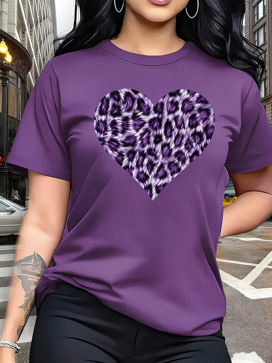 Purple Leopard Print Heart T-Shirt