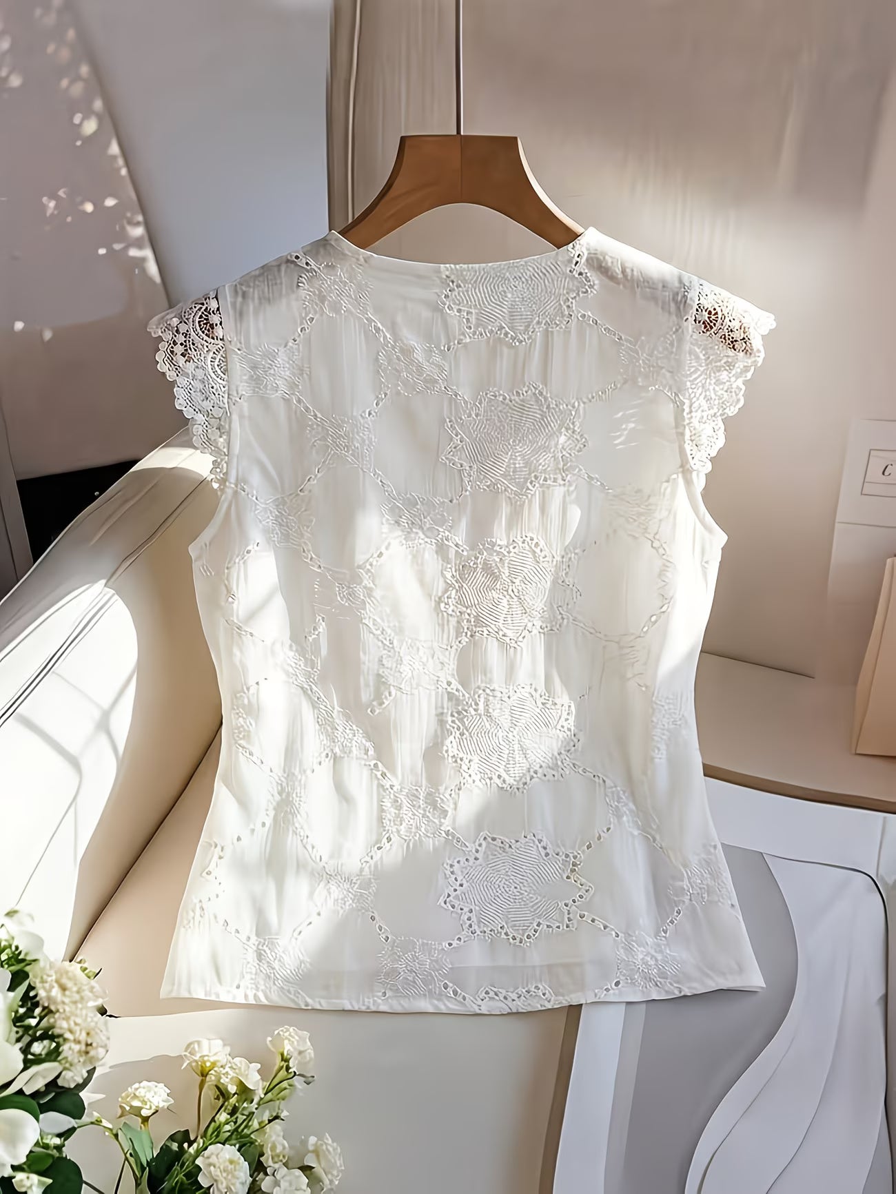 Lace Embroidery Hollow-Out Blouse