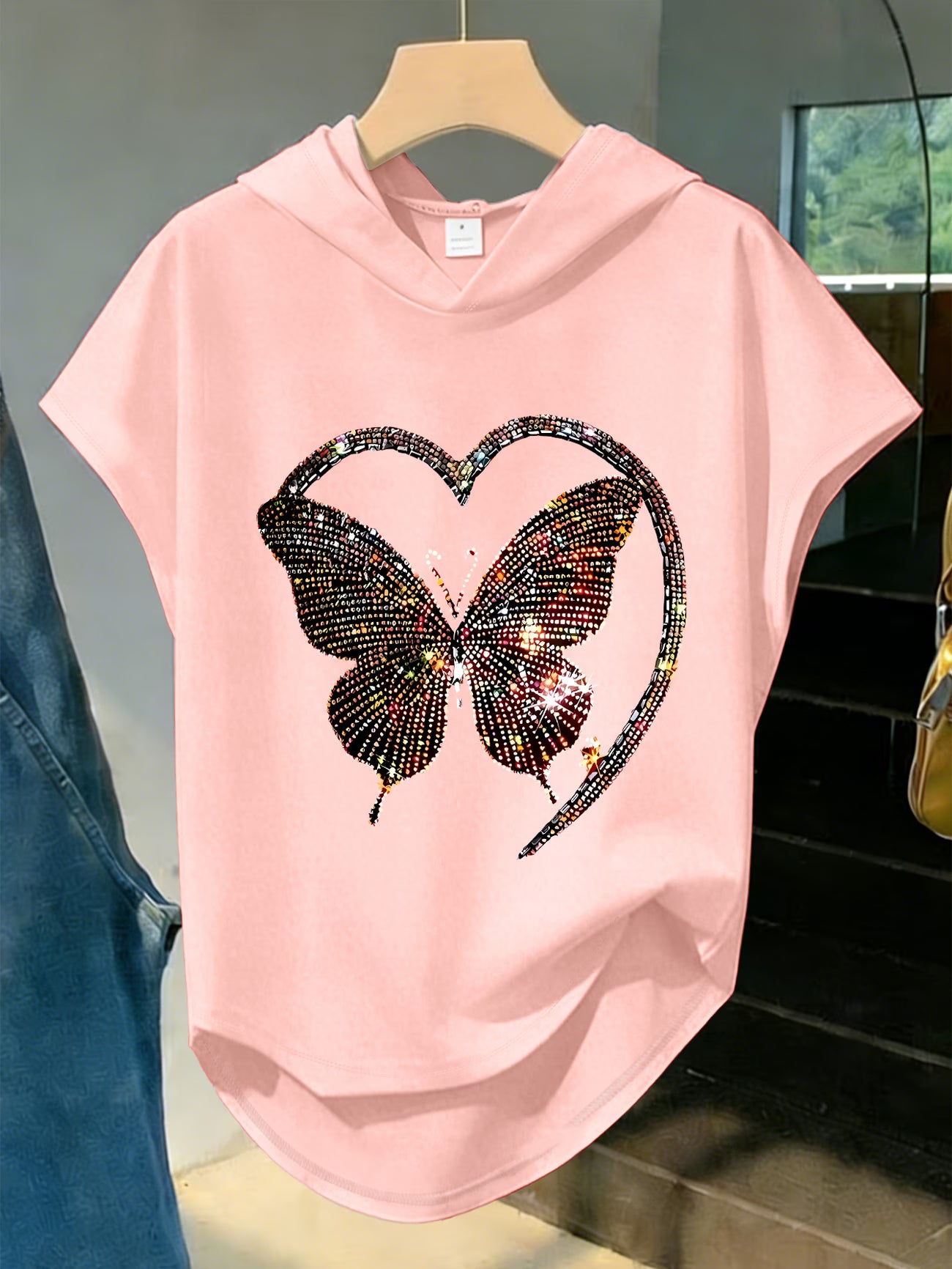 Women's Glitter Bow & Heart Print Hoodie