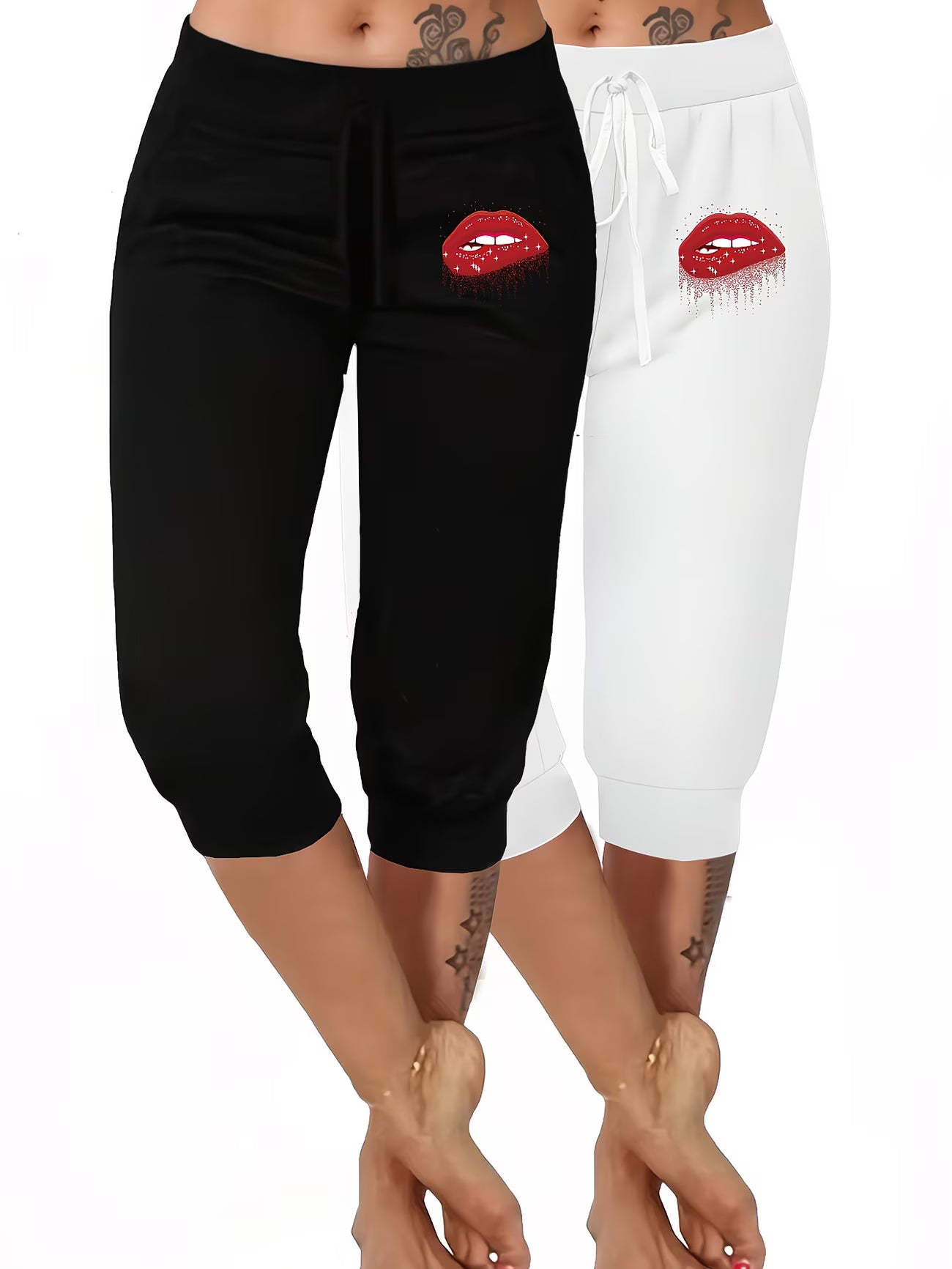 lips  Mid-Length Printed Pants 2pcs Set