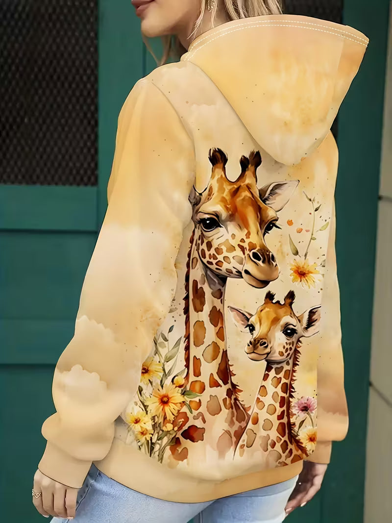 Women's Hoodie - Soft Pastel giraffe print Sweatshirt,