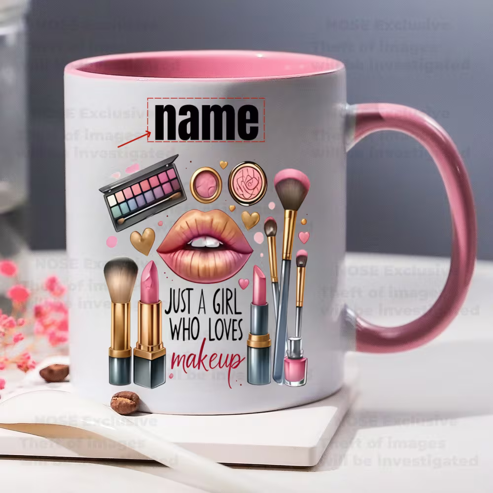 Customizable Makeup-Themed Mug That Can Have a Name Or Text Printed on It