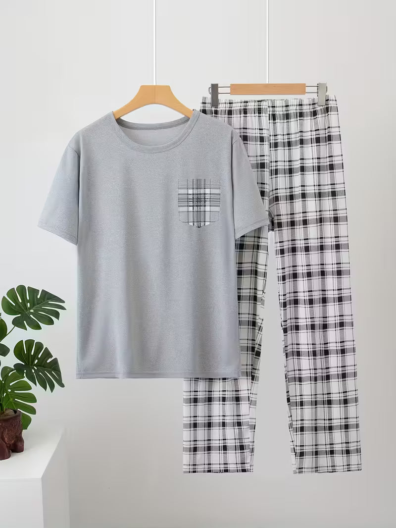 Men'S Set Short Sleeve Long Pants 2pcs