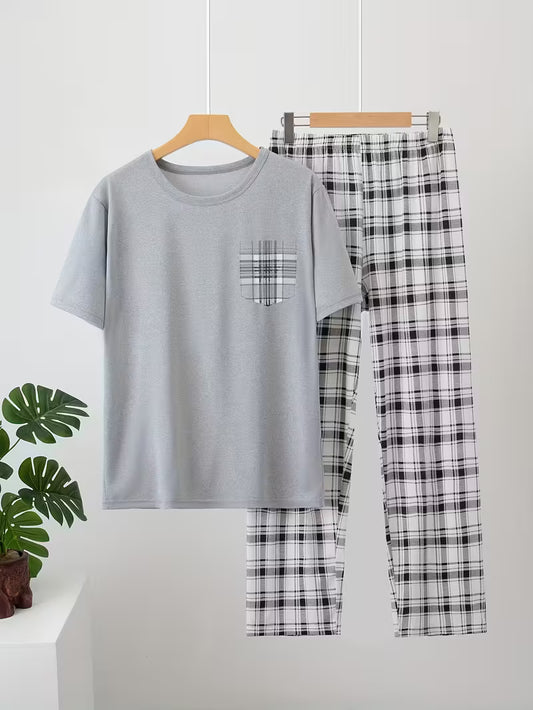 Men'S Set Short Sleeve Long Pants 2pcs