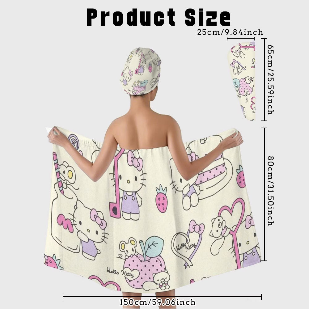 Sanrio Hello Kitty Bath Dress & Hair Drying Cap – Super Soft Quick-Dry Bathrobe