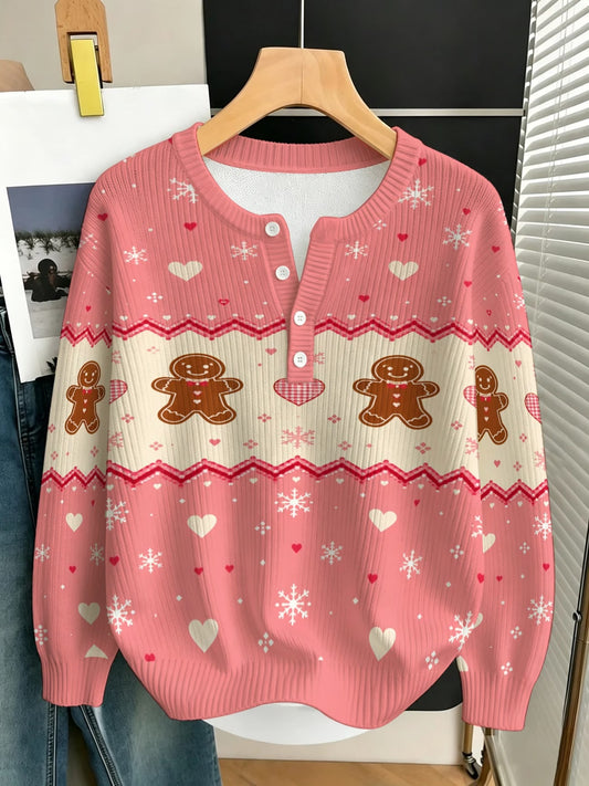 Women's Christmas Gingerbread Man Print Pullover