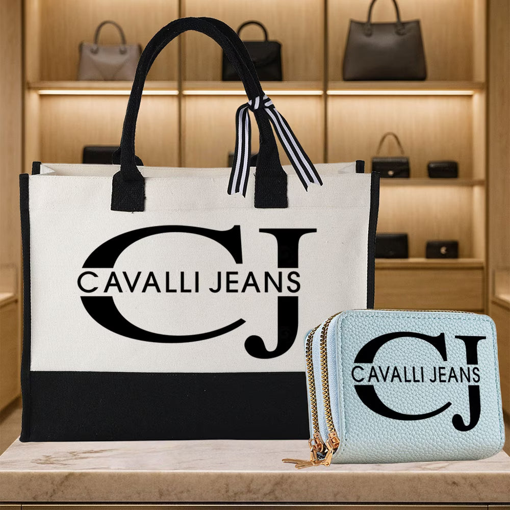 Brand Toter Bag & Short Zipper Wallet Set