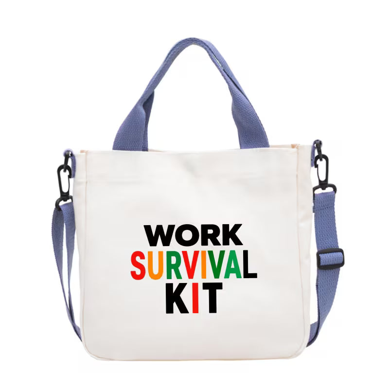 Canvas Shoulder Bag with Survival Kit Print