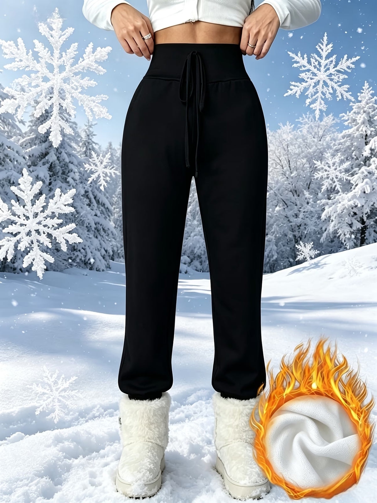 Women's Fleece-Lined High-Waisted Straight-Leg Winter Trousers