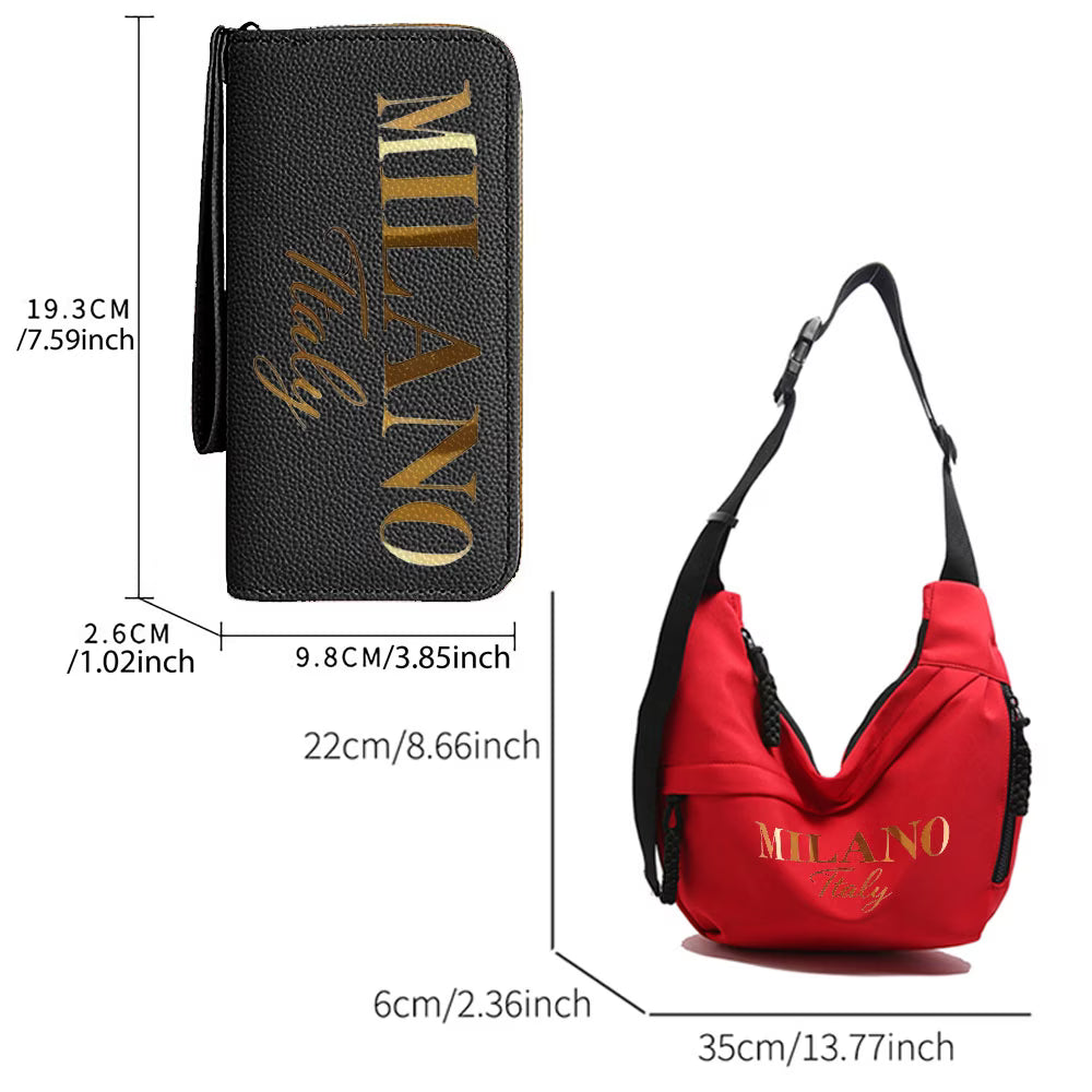 Women's Milano Italy Pattern Dumpling Bag & Long Wallet Bundle