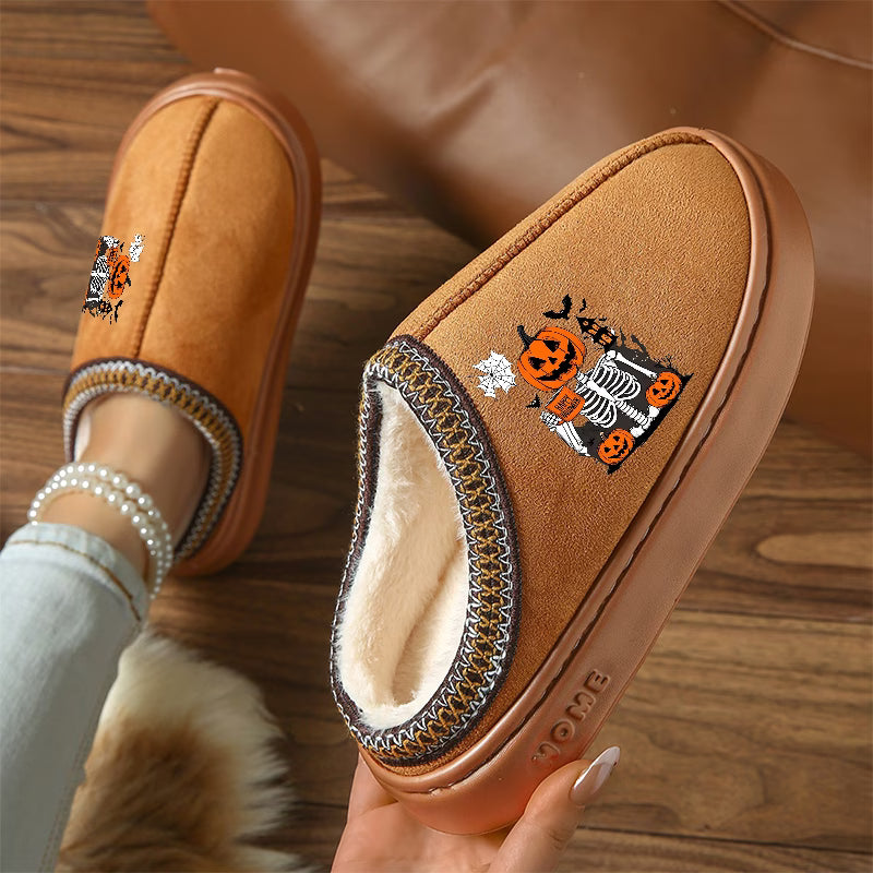Halloween BOO Skull & Pumpkin Slippers – Women's & Unisex Plus Size