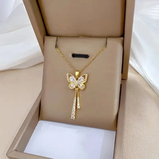Elegant 14K Gold-Plated Butterfly Tassel Necklace