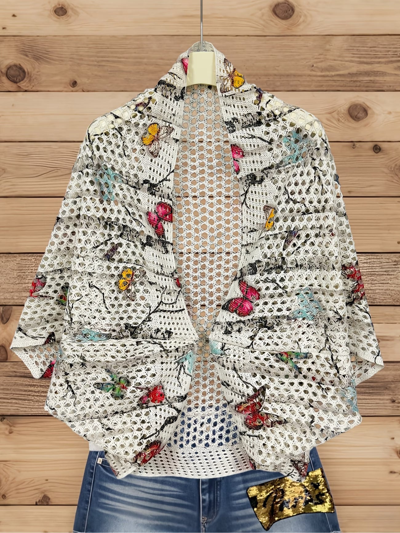 Women's V-Neck Cutout Cardigan | Vintage Butterfly Print