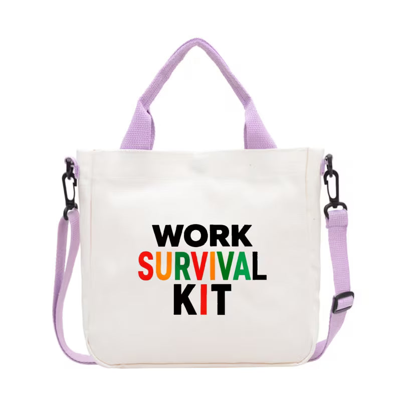 Canvas Shoulder Bag with Survival Kit Print