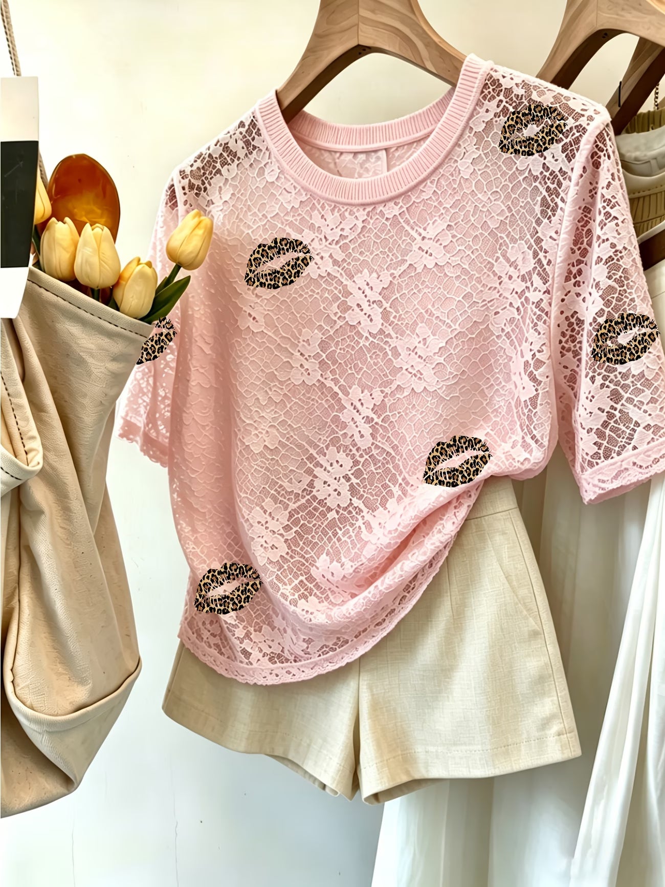 Summer Lace Round Neck Casual T-Shirt