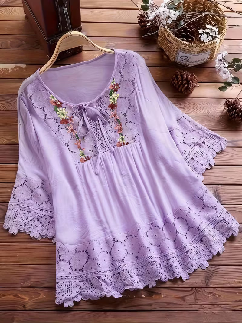 Lace Patchwork Long Sleeve Women's Shirt