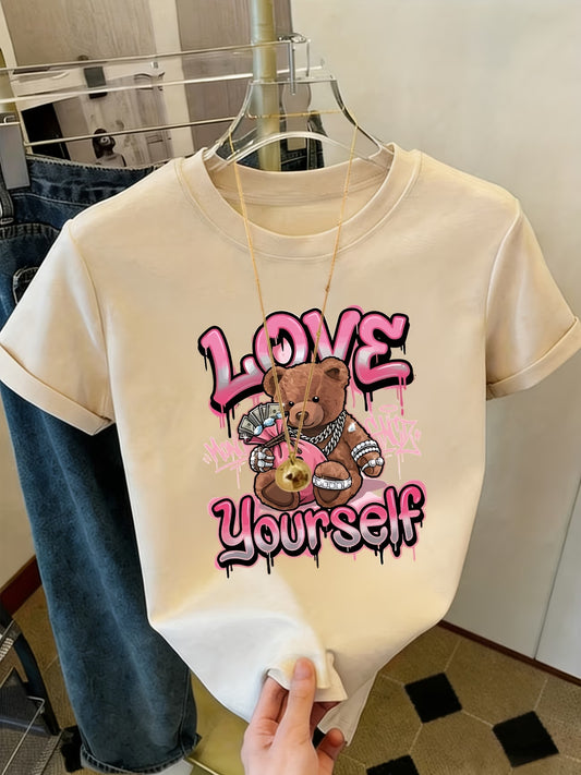 LOVE Letter & Money Bear Print Women's T-Shirt