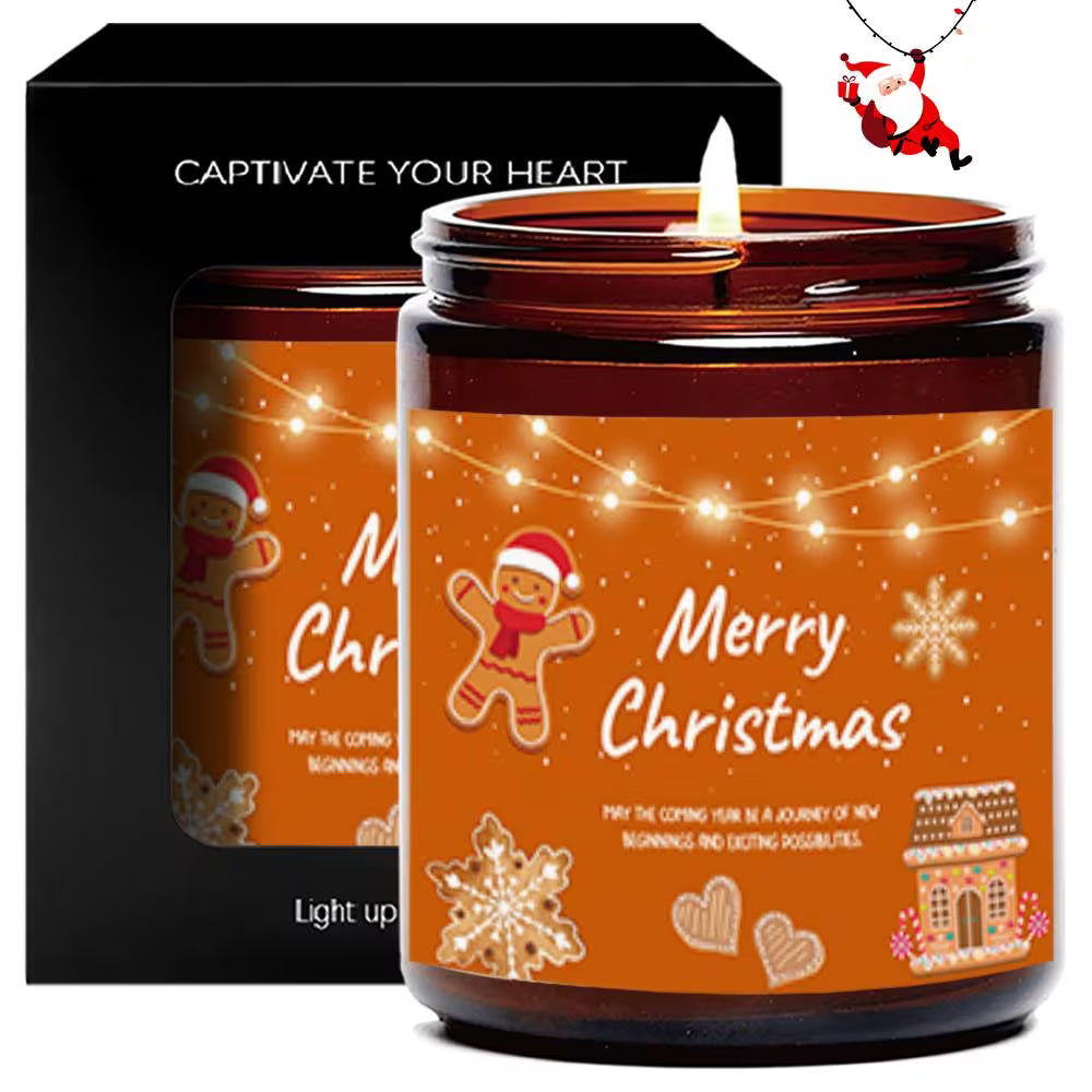 Lavender Scented Candle | Merry Christmas Gingerbread Man & Snowflake Design